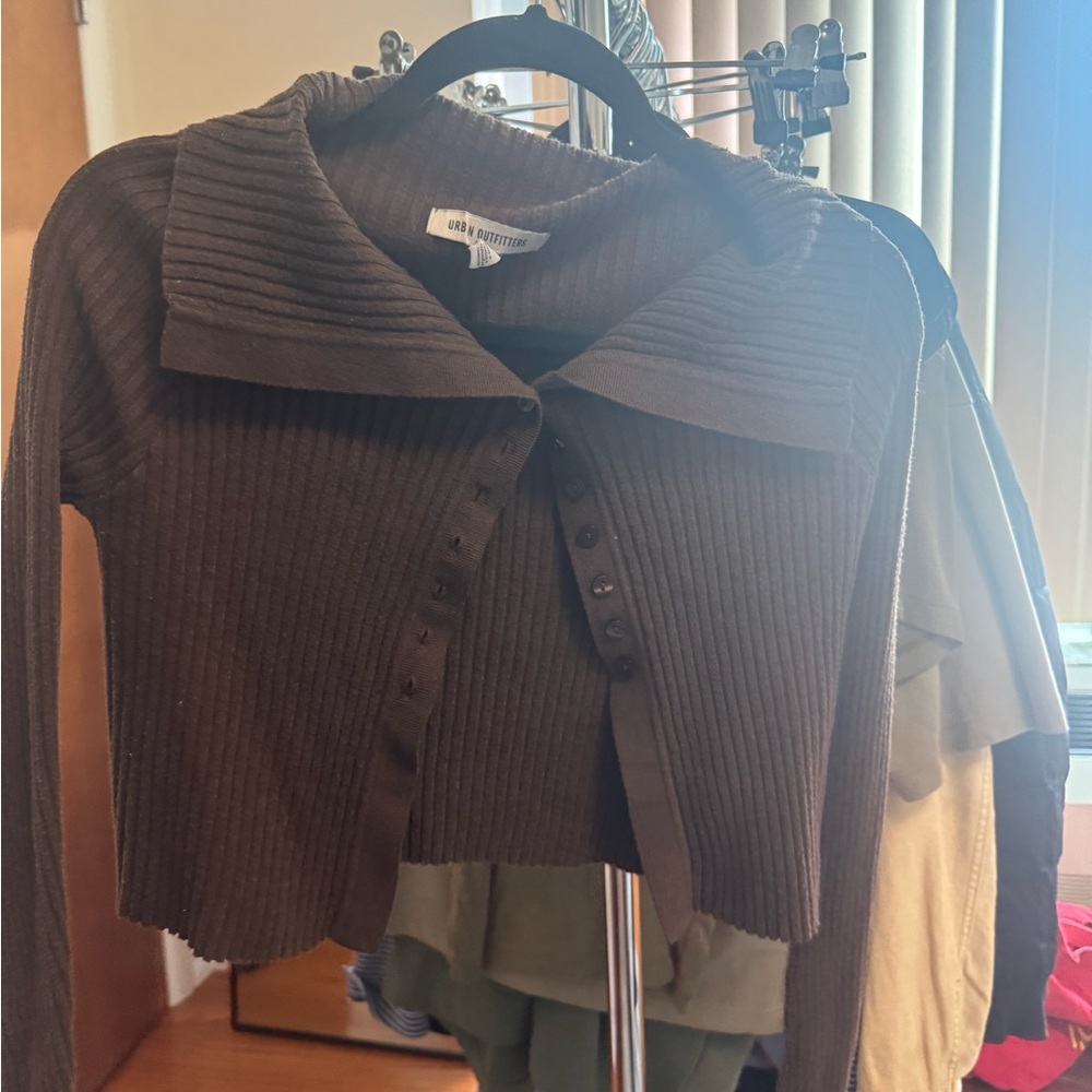 Brown Ribbed Button-Up Cardigan - Picture 2 of 4